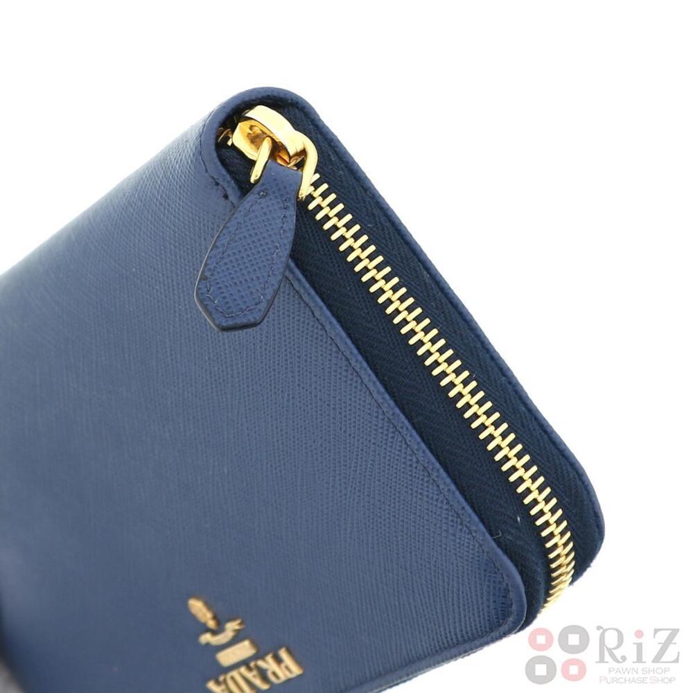 PRADA Round Zipper Long Wallet Saffiano Navy Blue - Picture 3 of 6